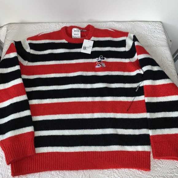 Forever 21 Men X Disney Mickey Mouse Brushed Knit Striped Embroidered Sweater L
